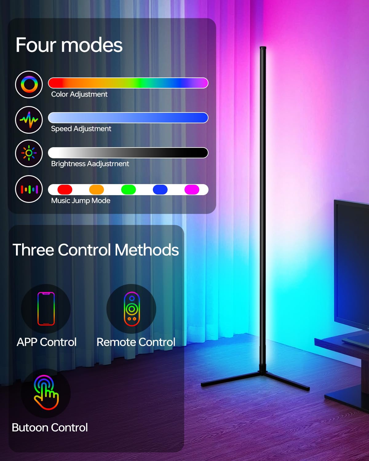 Bodami Smart RGB Corner Floor Lamp, APP & Voice Control, Dimmable, 2 Pack, Aluminum
