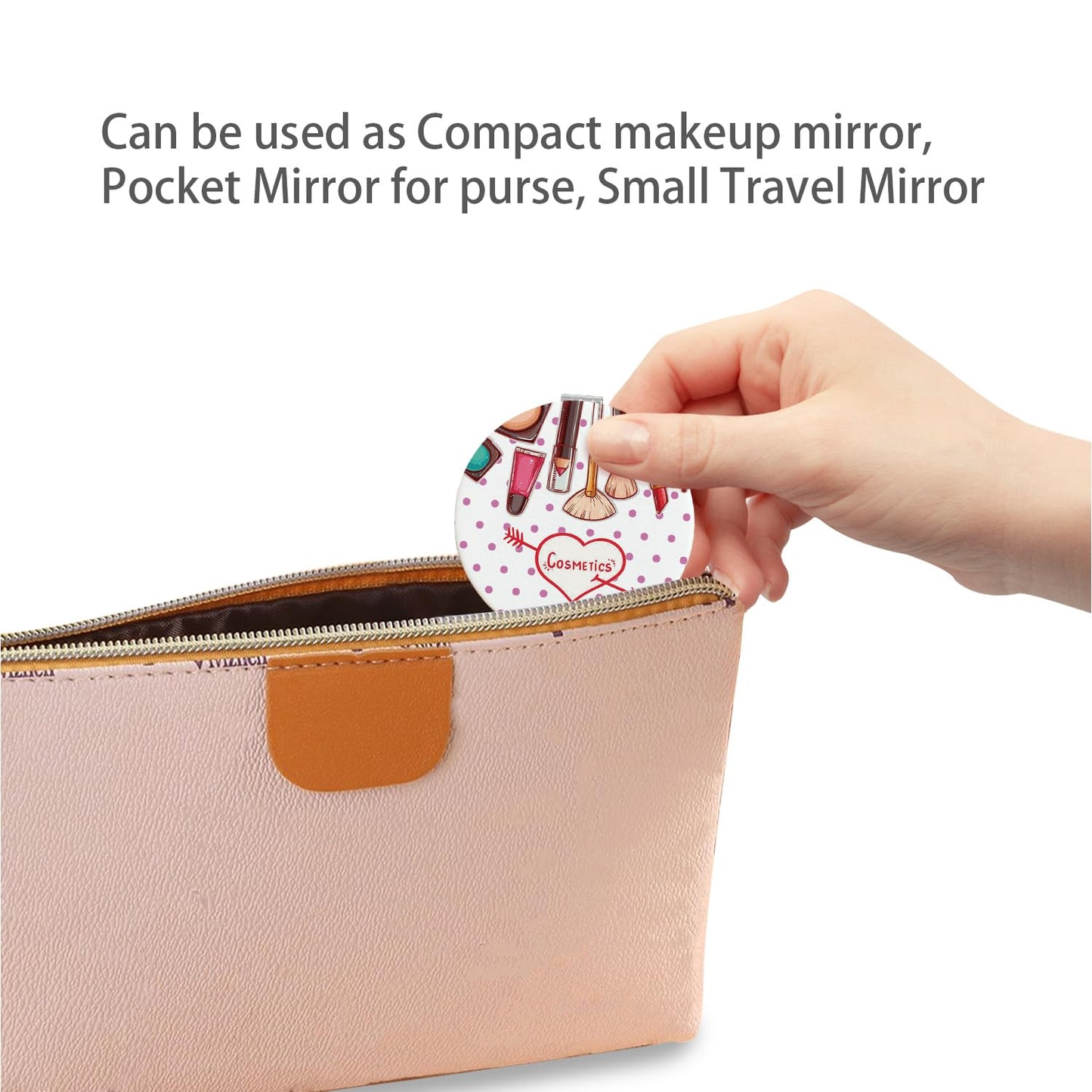 PDOZV Cheap Small Compact Mirror, Round 2.8    Metal Frame PU Common Style Double Sided Mini Magnifying 1X/3X Mirror for Purse C