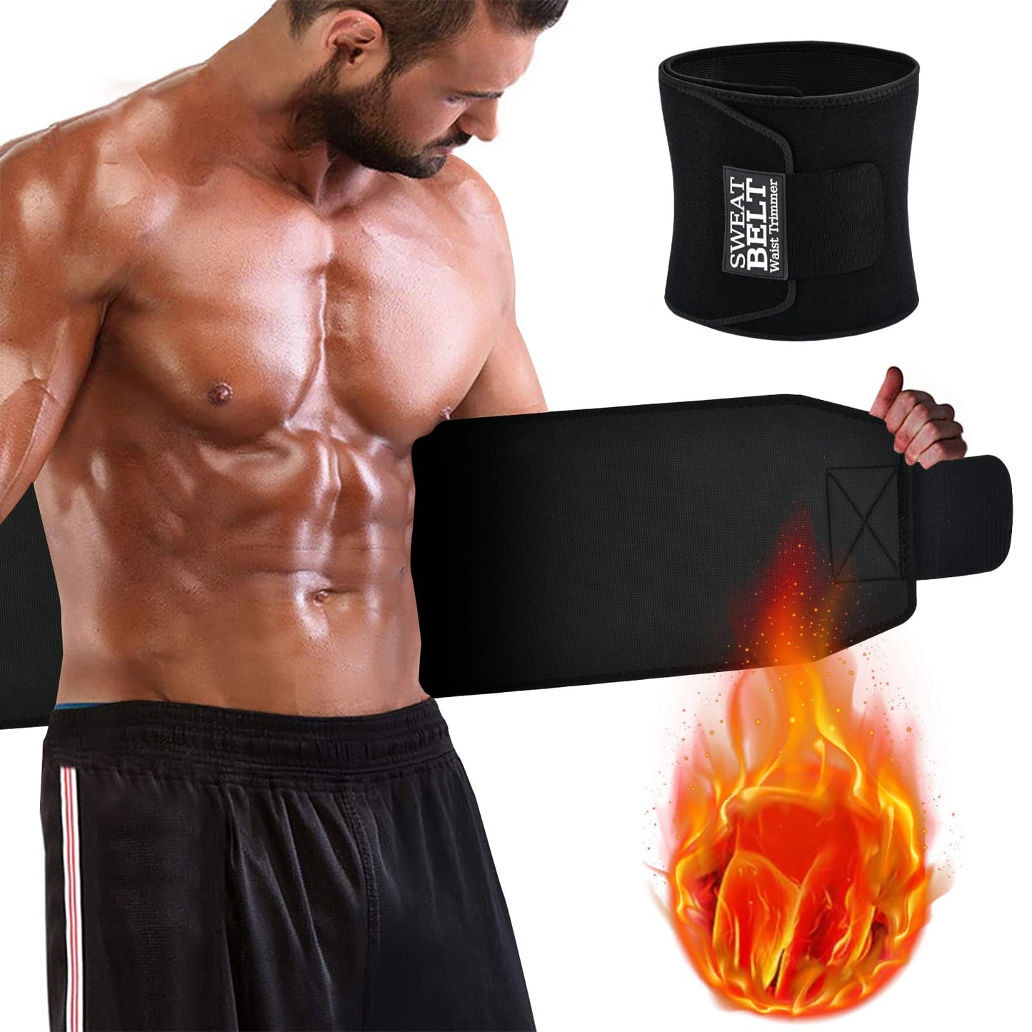 AMZBOSS Waist Trainer for Women & Men, Waist Sweat Band, Belly Band Sweat Belt, Stomach Wrap, Body Shaper Belt (Black, Large)