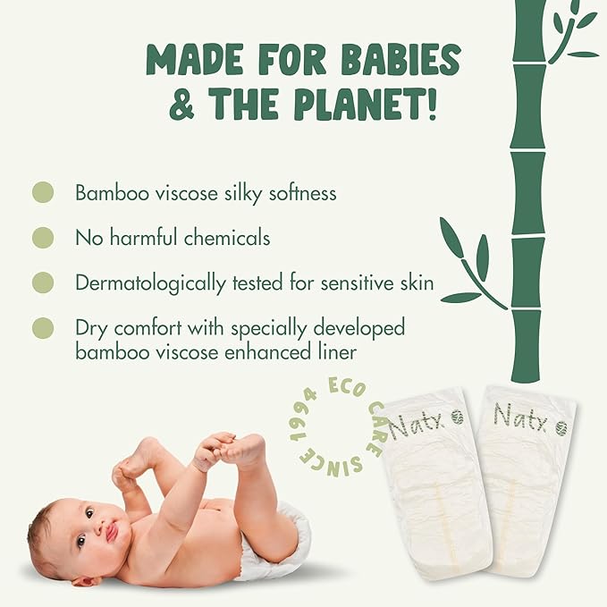 Naty Bamboo Viscose Baby Diapers – Silky Soft, Plant Based, Dermatologically Tested for Sensitive Skin & Super Absorbent (Size 7, 108 Count)