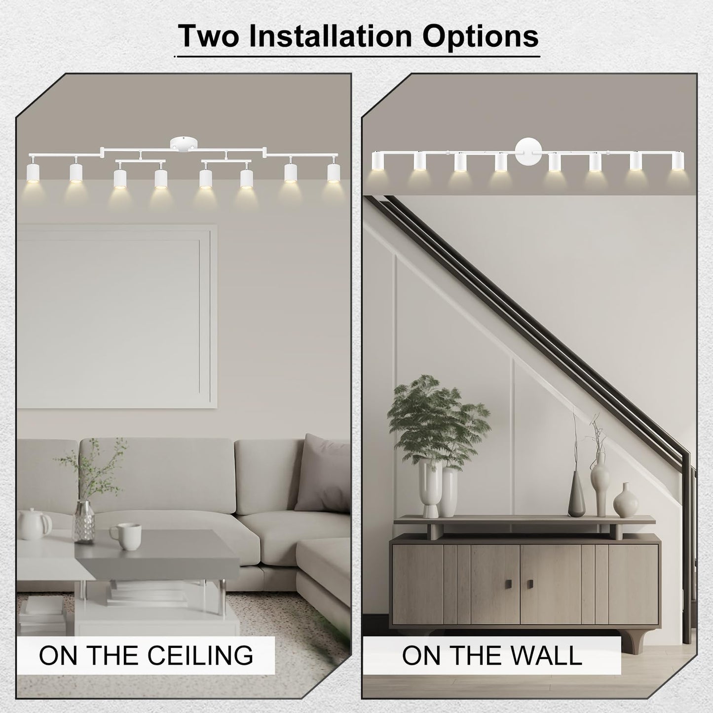 Auquee 8 Light Track Lighting Fixtures Ceiling  Matte White Kichen Track Lighting Fixtures  Rotatable Light Heads  Adjustable Modern Led Track Lights For Kitchen/Hallway  No Gu10 Bulb