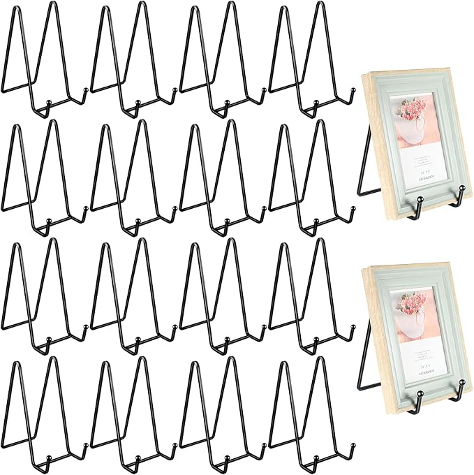 Mixweer Plate Stands for Display 18 Pack 6 Inch Plate Holder Display Stands Picture Frame Holder Metal Frame for Decorative Supplies, Book, Photo, Easel, Platter, Tabletop Art(Black)