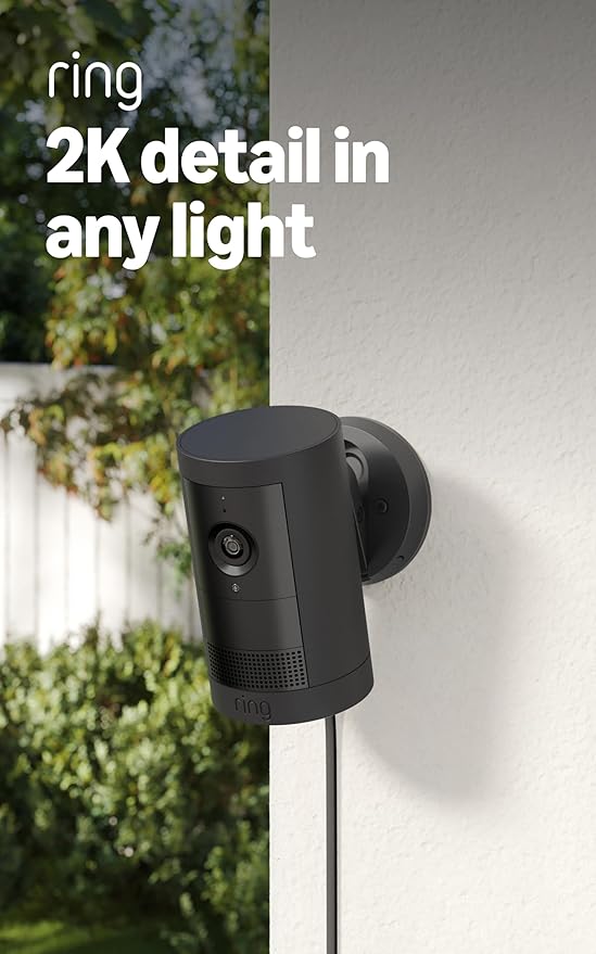 Ring Outdoor Cam Plus, Plug-In (newest model), Home or business security, Wide-Angle 2K Video with Ring Vision, Low-Light ...