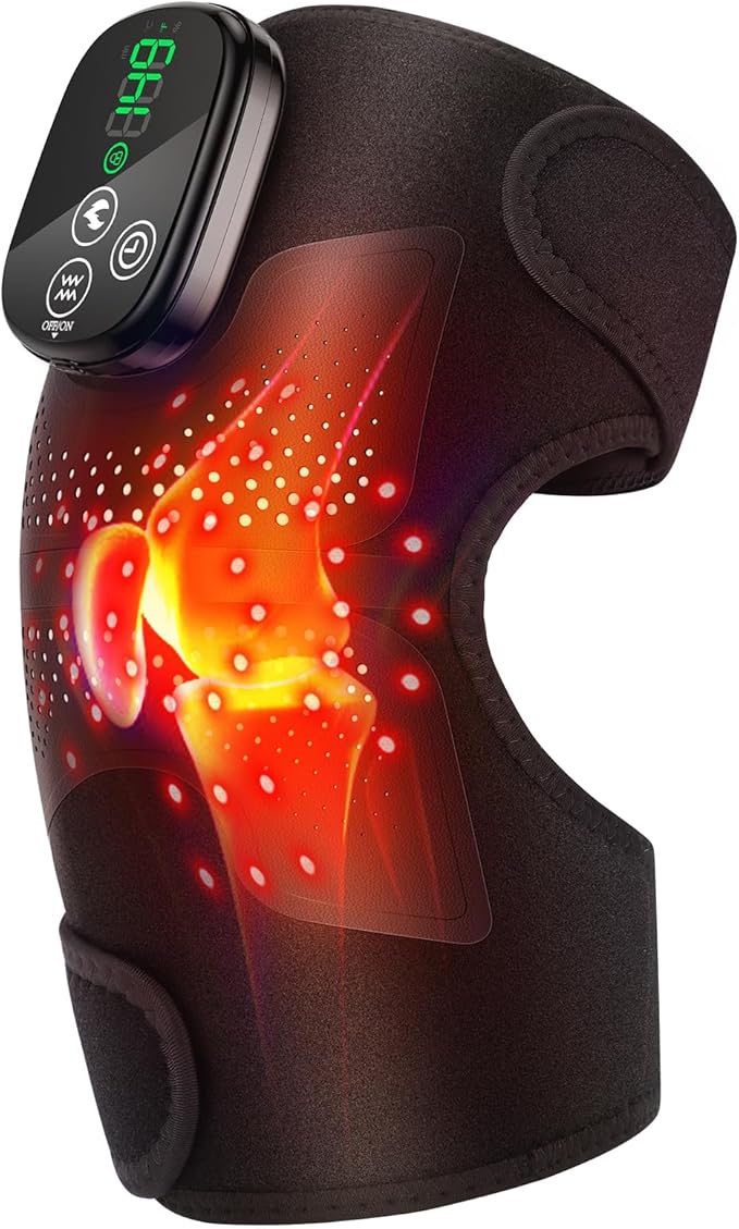 Knee Massager, Cordless Heated Knee Brace Wrap, Rechargeable Knee Massager for Knee Shoulder Elbow Pain Relief, Heating Kn...