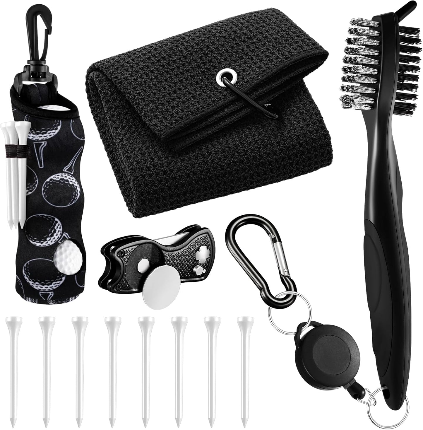 Liliful 12 Pcs Golf Accessories Kit, Include Golf Ball Bag with Hook Towel Tees Magnetic Ball Marker Divot Tool Cleaner Brush for Women Man Gifts