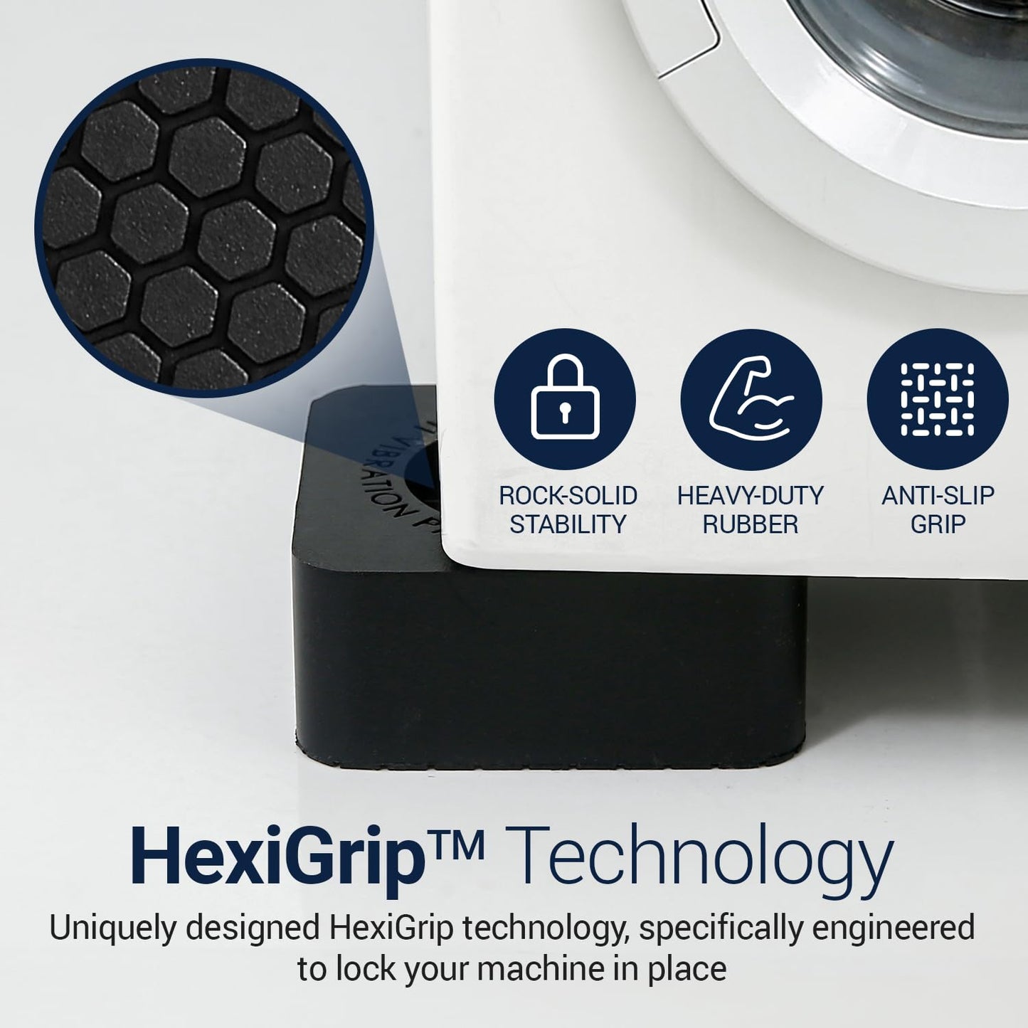 Anti Vibration Pads for Washing Machine and Dryer (Set of 4) - Universal Washer Anti Vibration Pads with HexiGrip™ - Washing Machine Accessories & Leveling Pads – Vibration Dampening Mat