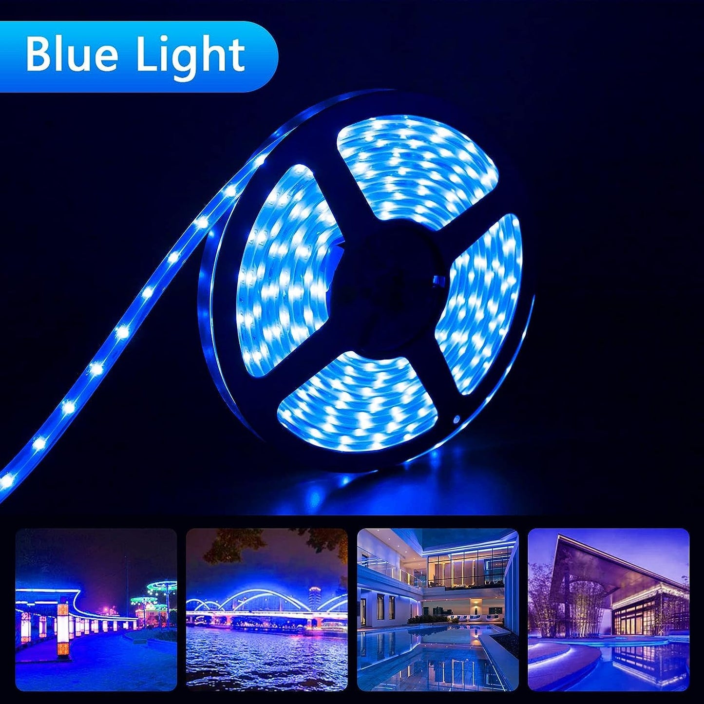 Lumtang Solar Blue LED Strip Lights, 16.4ft, IP67 Waterproof, USB Rechargeable, 8 Lighting Modes for Outdoor Decor