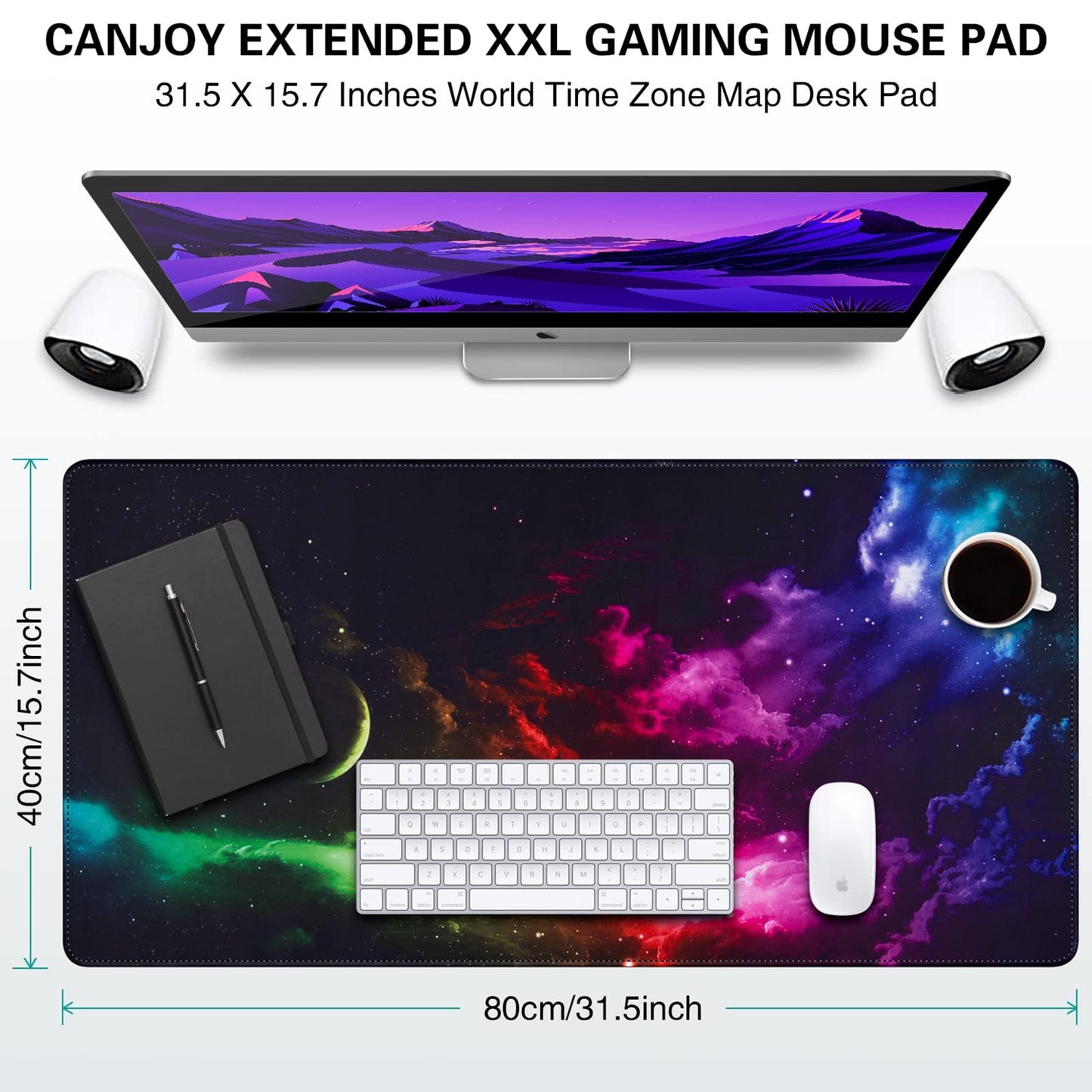 Canjoy Gaming Mouse Pad, XL Large Extended Keyboard Mouse Mat Big Computer Desk Pad with Non-Slip Base and Stitched Edge for Home Office Gaming Work 31.5x15.7inch