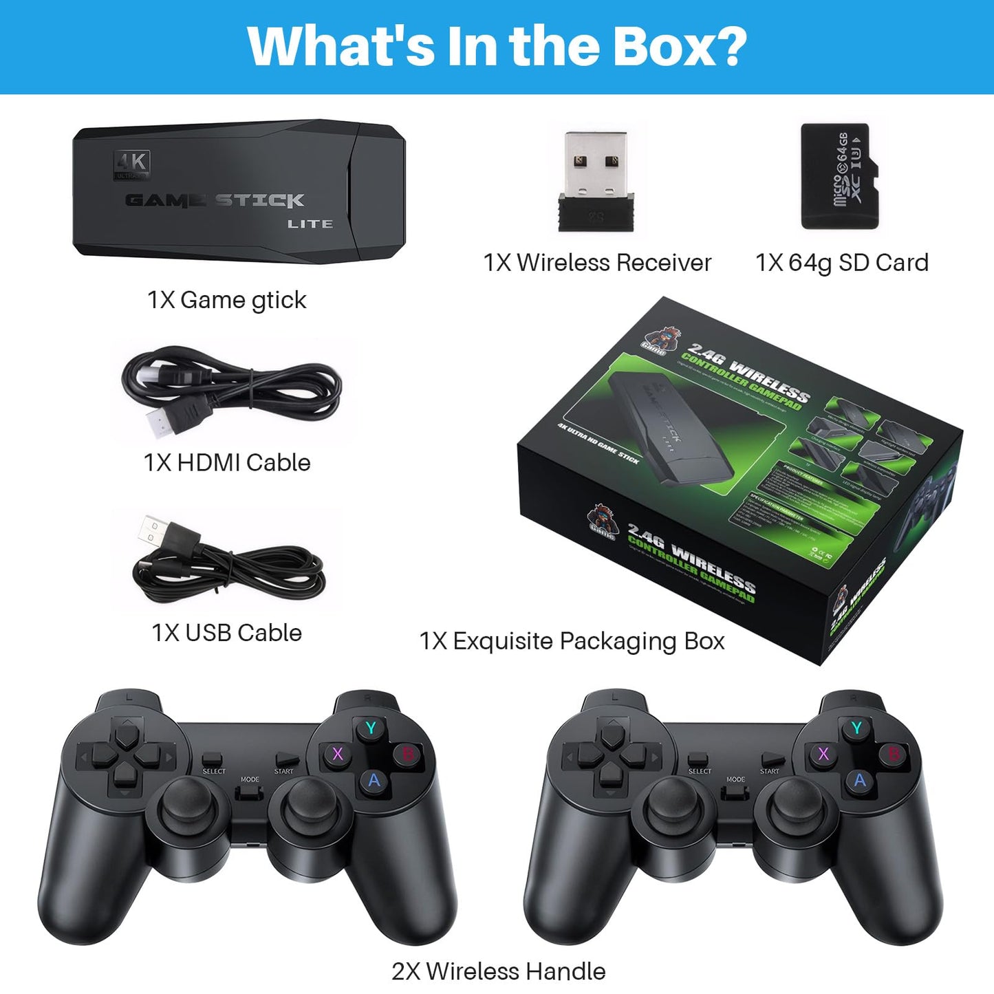2025 Newest Retro Game Console, 20000+Games Wireless Home Video Game Console with 2 Wireless Handles, 64G HDMI TV Plug and Play PSP Arcade Stick, Support Dual TV Output, Gift for Kids & Adults