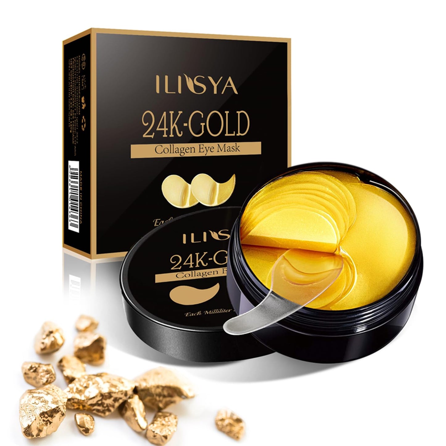ROUSE 24K Gold Eye Masks Under Eye Collagen Patches Anti-Wrinkle Anti-Aging Eye Gel for Dark Circles Puffy Eyes Under Eye Bags Moisturizing Eye Treatment Masks-60pcs