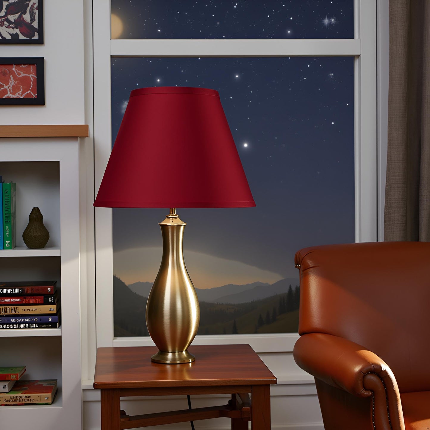 Aspen Creative Empire Uno Lamp Shade, 5 Top X 9 Bottom X 7 Slant Height, Red Fabric, Model 58904A