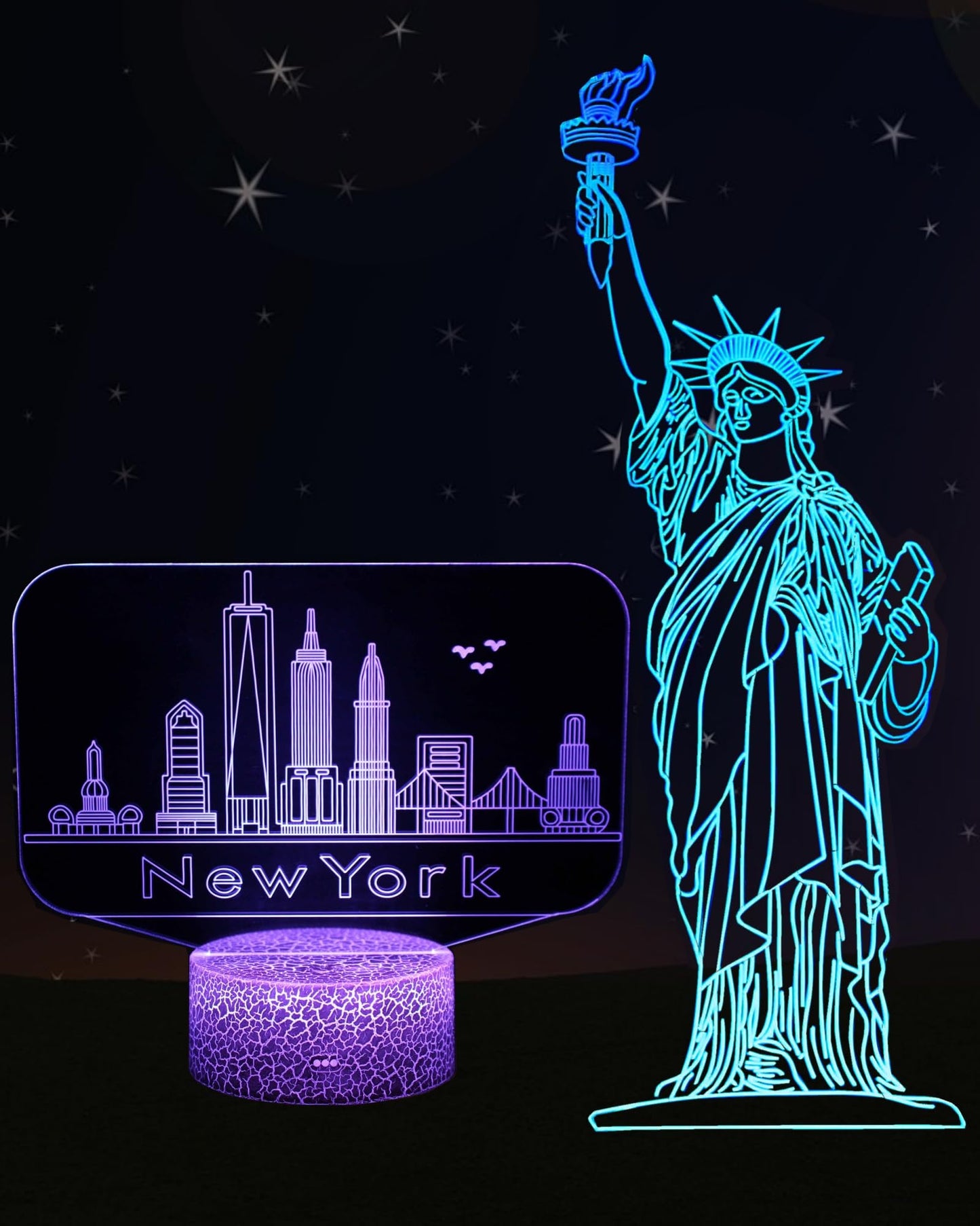 Kenmaca 3D Illusion Lamp - Statue of Liberty Night Light, 16 Colors, Dimmable, Touch & Remote Control, Model LKNW316