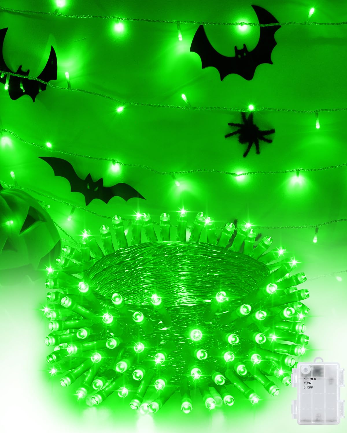 Kelumi Halloween Lights, 50 LED Green Fairy Lights, 16.4ft, Battery Operated, Waterproof for Outdoor Indoor Decor