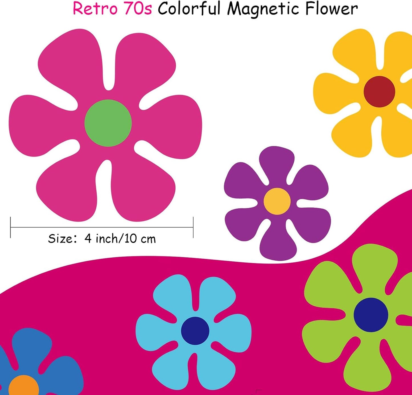 Outus Car Flower Magnet Funny Magnetic Decals Decorations Cute Fridge Magnets 60s Flower Cutout Magnet for Car Home Door Refrigerator (24 Pieces,3.9 x 3.9 Inch)