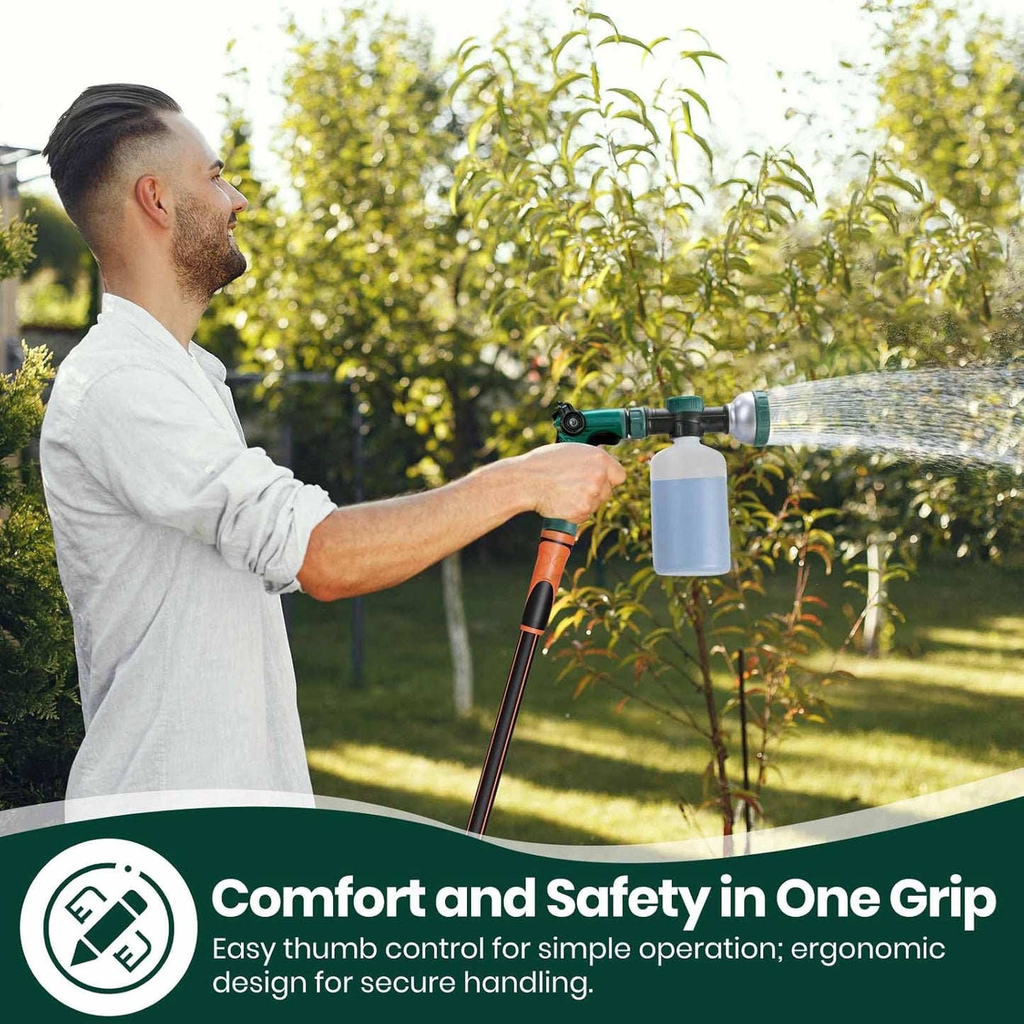 VENETIO 8-Dial Hose End Sprayer for Liquid Fertilizer/Soap | Precision Lawn, Yard & Garden Feeder with 16oz Bottle for Uniform Fertilizing and Watering Plants | Car, Dog Wash Hose Attachment Nozzle