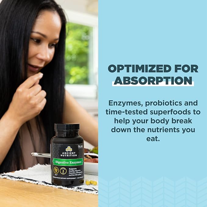 Ancient Nutrition Digestive Enzymes, Supports Gut Health, Promotes Healthy Digestive Function, 90 Ct