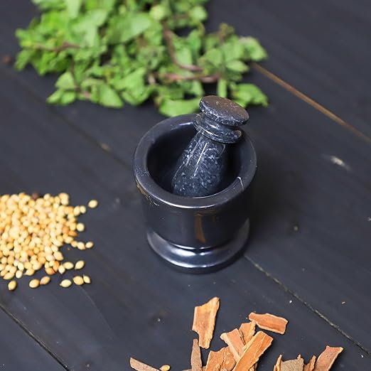 Exquisite Marble Mortar and Pestle Set - Your Ultimate Kitchen Essential for Grinding Spices, Making Guacamole, Salsa, Pesto, and Crushing Pills (Black Zebra, Oval Shape (2.5"))