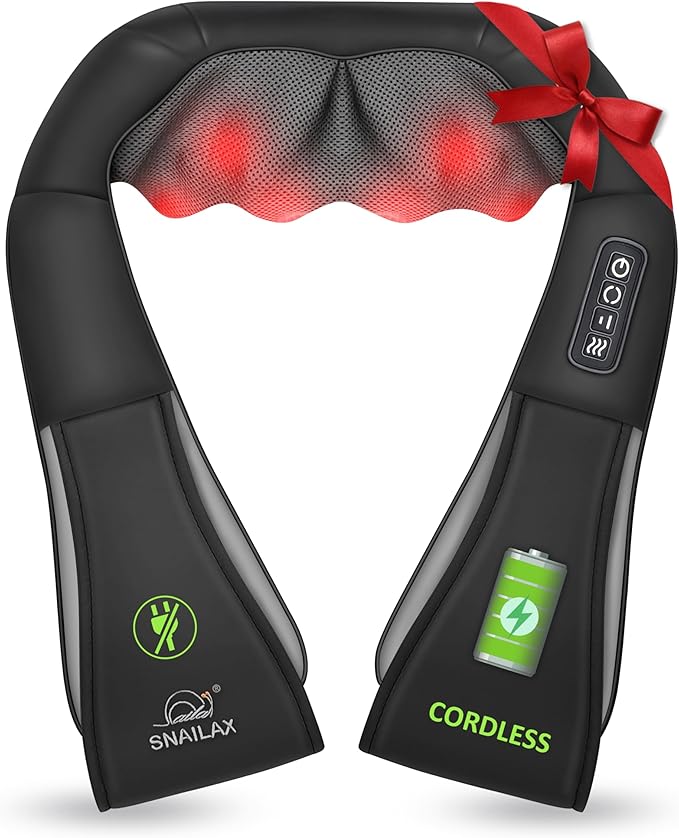 Snailax Cordless Massager - Shiatsu Neck and Shoulder Massager with Heat, FSA Eligible, Portable, Lumbar, Back Electric Ma...