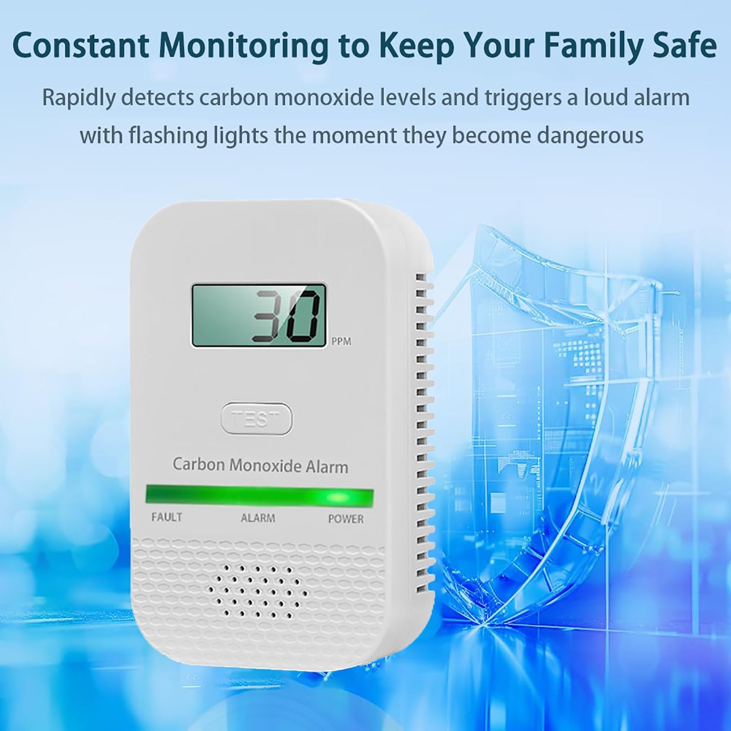 Carbon Monoxide Detectors Plug in Wall,CO Gas Monitor Alarm Detector,Portable Carbon Monoxide Alarm with Digital Display Sound & Light Warning for Home/Travel with 1-Pc Led Light Blocking Stickers