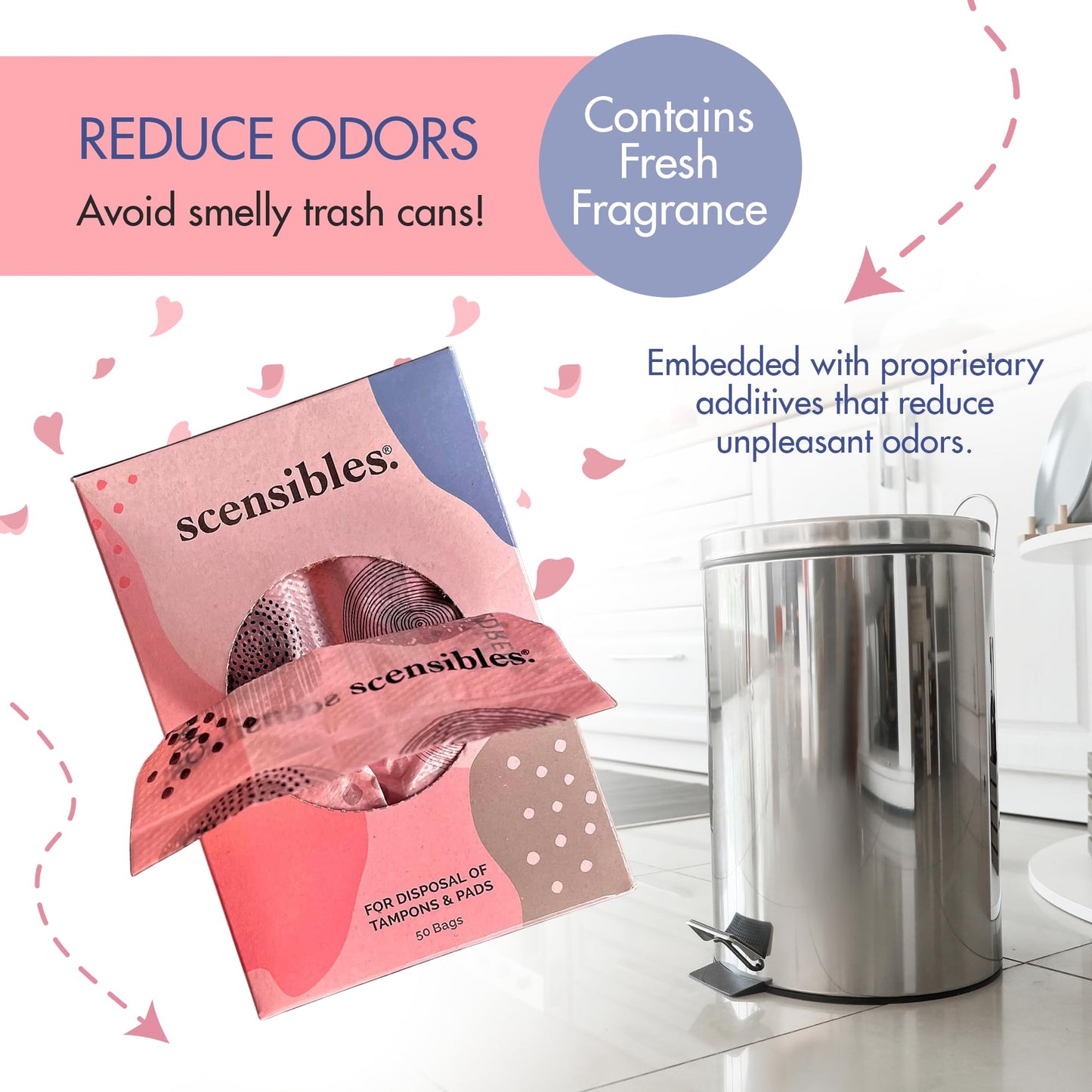 Scensibles Personal Care Disposal Bags (50 Count) - For Tampons, Pads, Liners, Condoms & More - Discreet, Hygienic & Odor-Reducing Disposal Solution