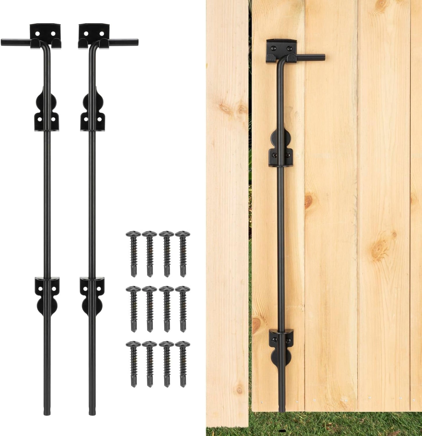 36" Cane Bolt Heavy-Duty Drop Rod for Gate, Gate Ground Latch for Wooden Fences Metal Gates Doors, Metal Gates Doors Stopper for Gate Ground, Wrought Iron Gate Latches, Black Finish(2 Pack)