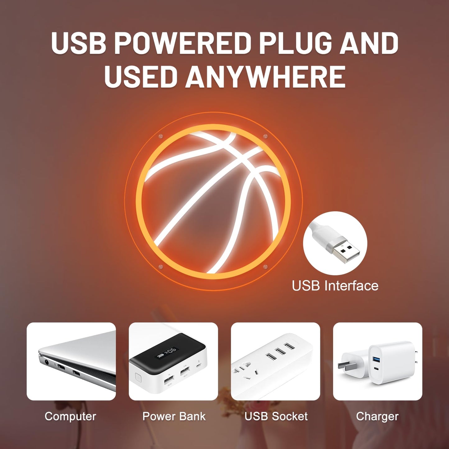 Mupanvid Basketball Neon Sign  9.84?9.84 Inch Basketball Led Neon Light  Powered By Usb With Dimmable Switch  Sport Led Sign For Wall Decor  Bedroom Birthday Signs Kids Gift