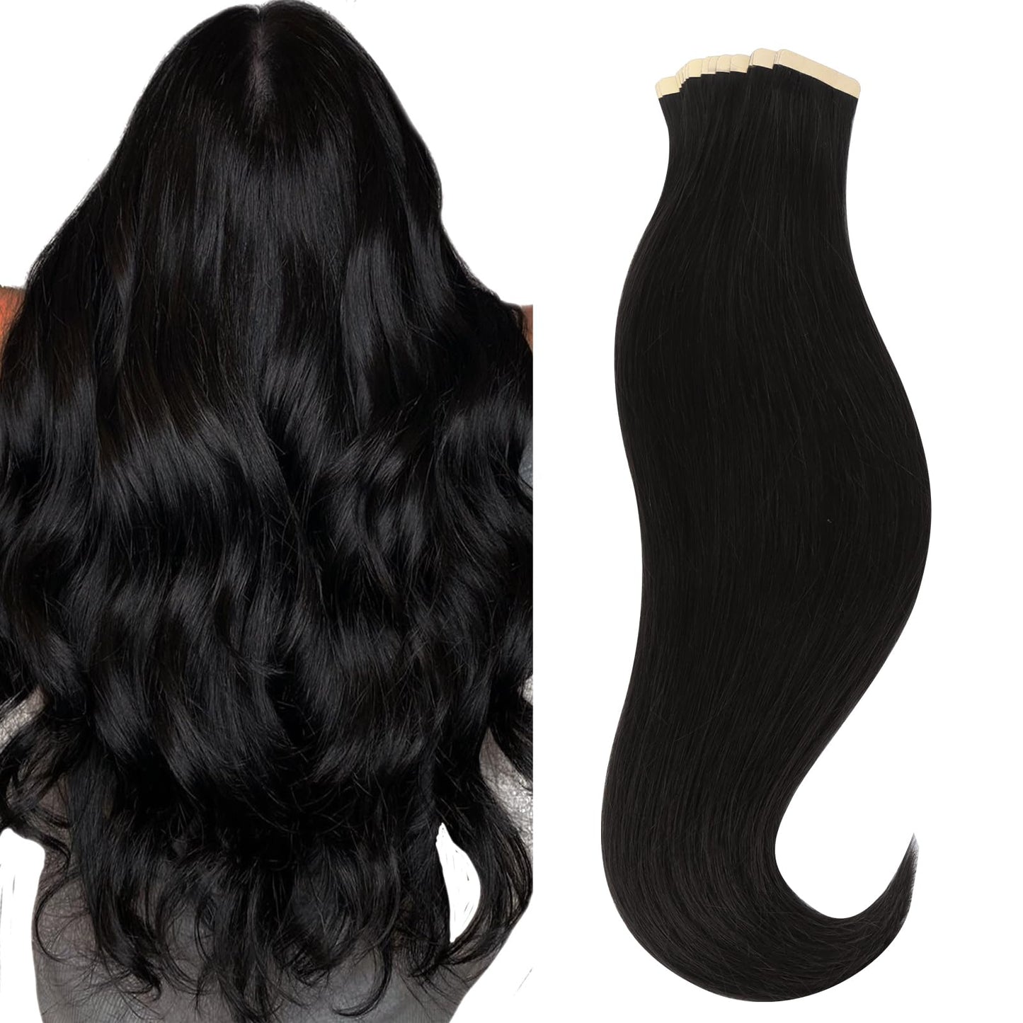 HOTBANANA Tape in Hair Extensions, 12 Inch 20pcs Jet Black Tape in Hair Extensions Human Hair Tape Hair Extensions Straight Remy