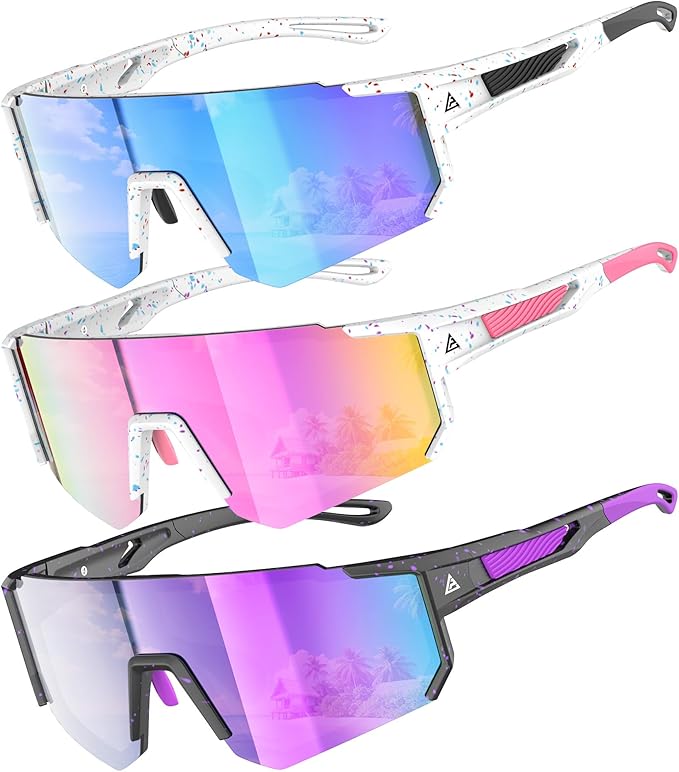 QALLY Kids Sunglasses Youth Baseball Softball Sunglasses for Girls Boys Age 4-14 UV Protection Sports Kids 3 Pack