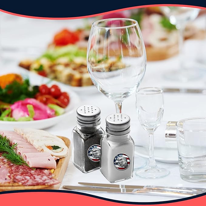 Heritage Pewter Eagle with Flag Salt and Pepper Shaker Set of 2 Bottles | Expertly Crafted Pewter Glass