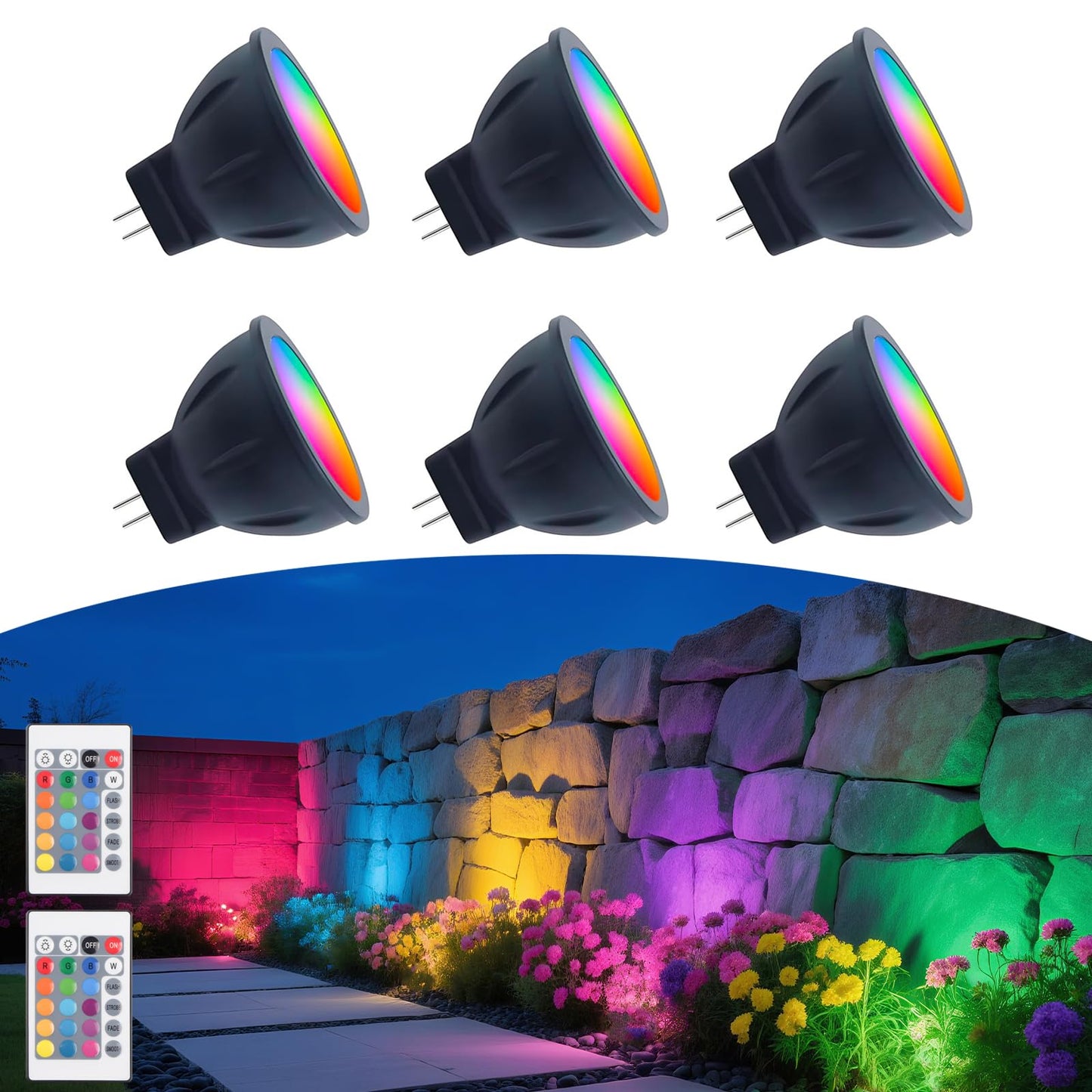 Makergroup Rgb Mr11 Led Bulbs Color Changing  Gu4 Bi-Pin Base  Warm White+15 Multicolors And 4-Level Brightness On Remote Control  12V Mr11 Halogen Bulb Replacement