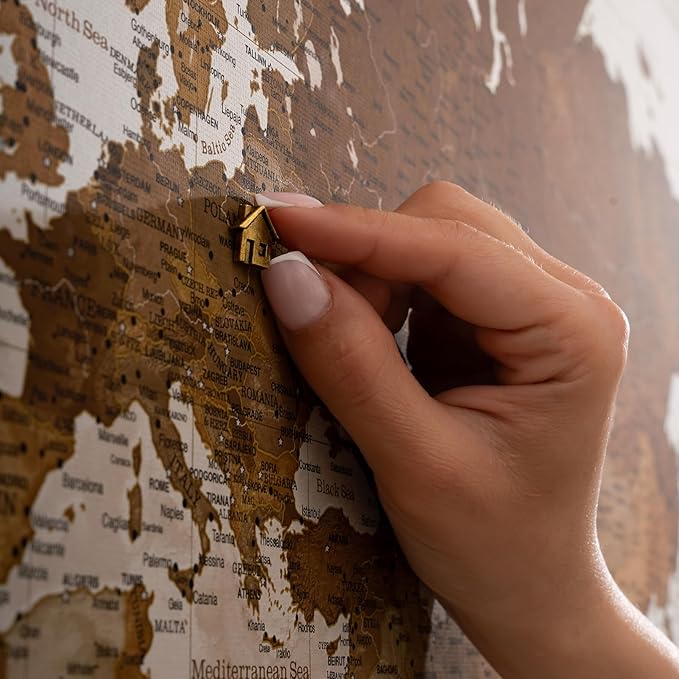 Canvas World Map with Cork Pin Board - English Lettering - Decorative Wall Decoration for All Rooms - Canvas Pictures with World Map Motif (120x80 cm, Pattern 17)