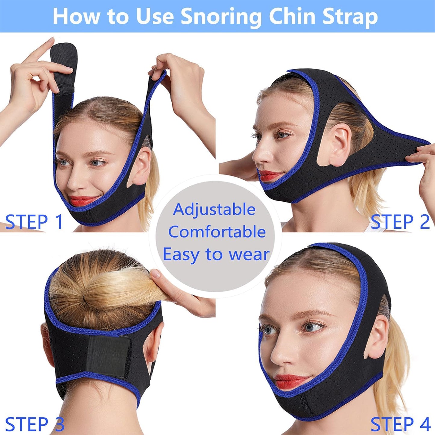 Anti Snoring Chin Strap with 2 Adjustable Velcro, Soft Airflow Chin Straps for Snoring, Safe and Effective Anti Snore Device, cpap Chin Strap to Keep Mouth Closed and Reduce Snoring