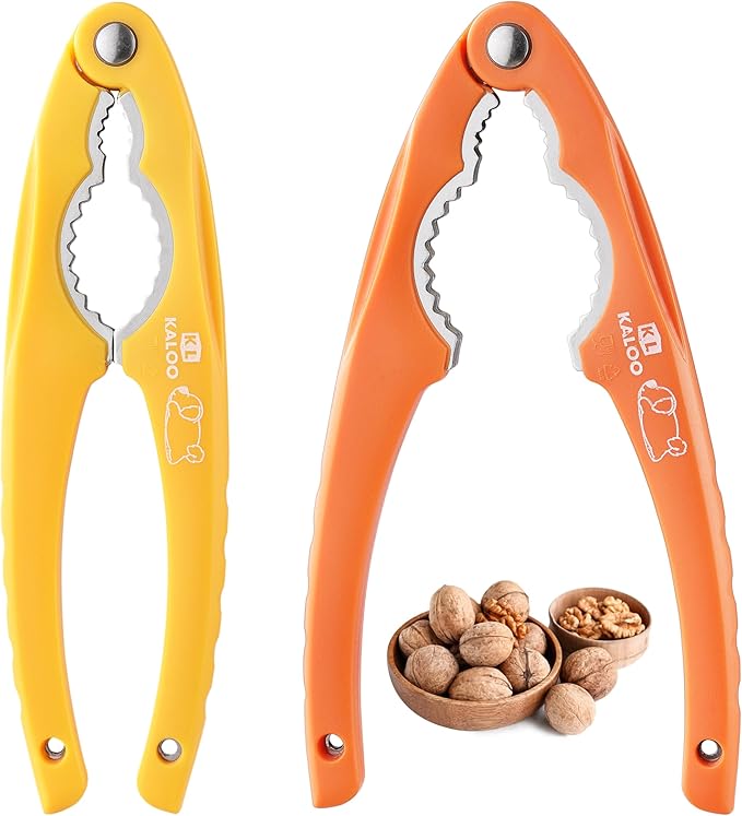 2PCS NutCracker, Kaloo Stainless Steel Nut Crackers for All Nuts, Nutcracker Tool for Walnet, Pencan, Chestnut, Crab, Lobster and More, Ergonomic Handle (Unique Pattern, Orange + Yellow)