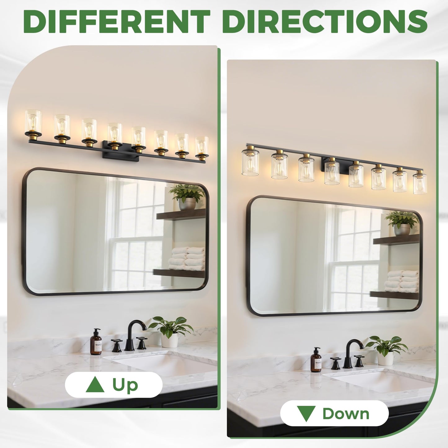Doresshop 55 Inch Bathroom Light Fixtures  8-Light Black And Gold Bathroom Lighting Fixtures Over Mirror With Glass Shade  Modern Vanity Lights For Hallway Bedroom