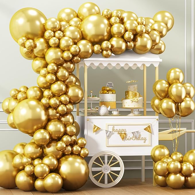 APLANET 150pcs Gold Balloons Different Sizes 18 12 10 5 Inch, Happy New Year Latex Balloons for Gold Themed Birthday Weddi...