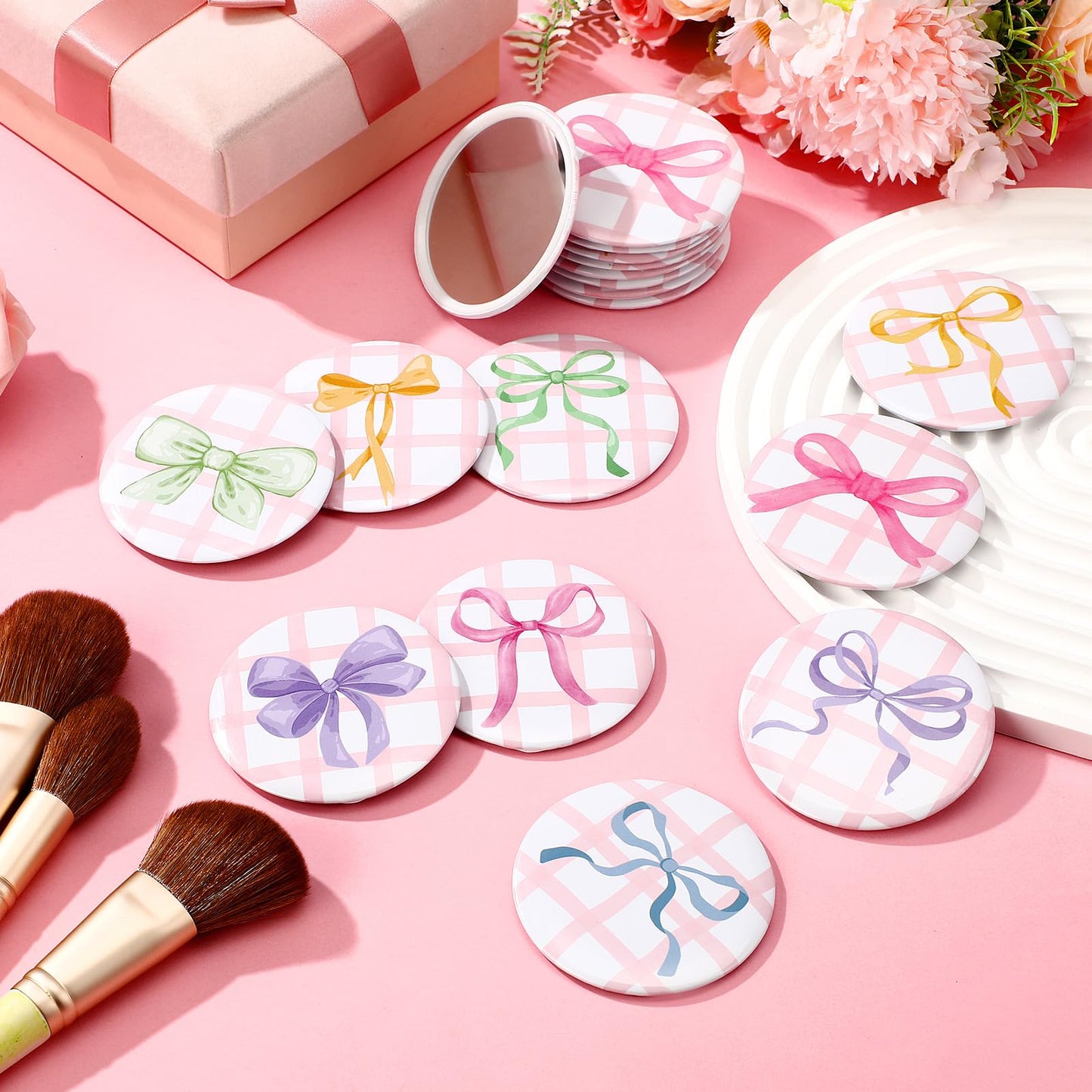 Cinnvoice 36 Pcs Coquette Aesthetic Compact Mirror Bulk Bow Travel Makeup Pocket Purse Mini Mirror for Women Wedding Bridal Show