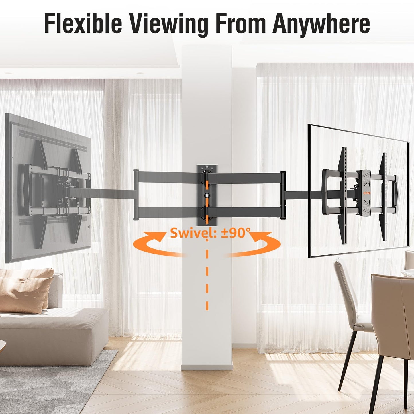 ELIVED Long Arm TV Mount for Most 42-75 Inch TVs, 32" Long Extension Arm Corner TV Wall Mount, Articulating Wall Mount tv Bracket Swivel and Tilt, Holds up to 99 lbs. Max VESA 600x400mm, YD1036