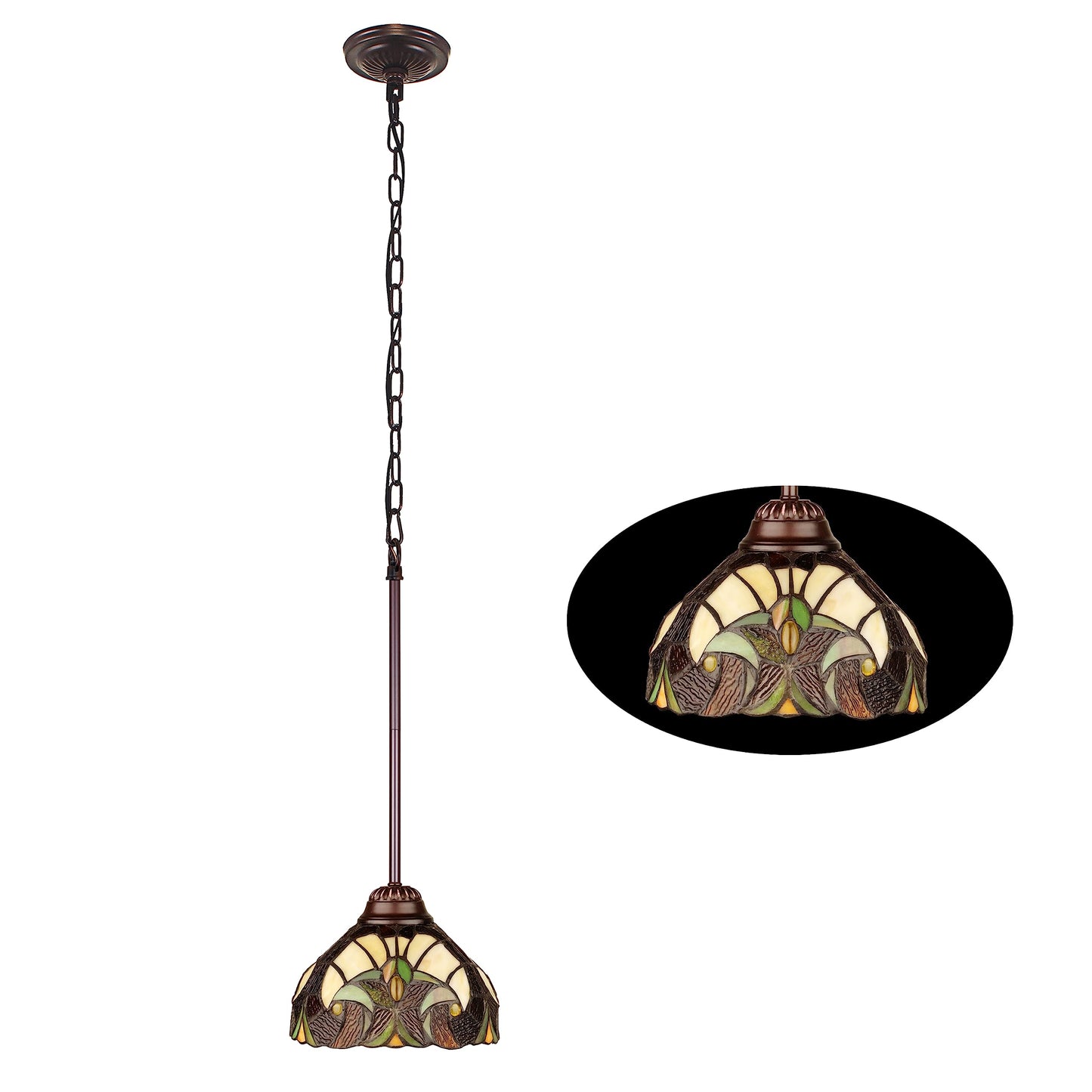 Chloe Lighting Liaison 1-Light Mini Pendant Stained Glass 8in Shade Model CH18780VI08-DP1