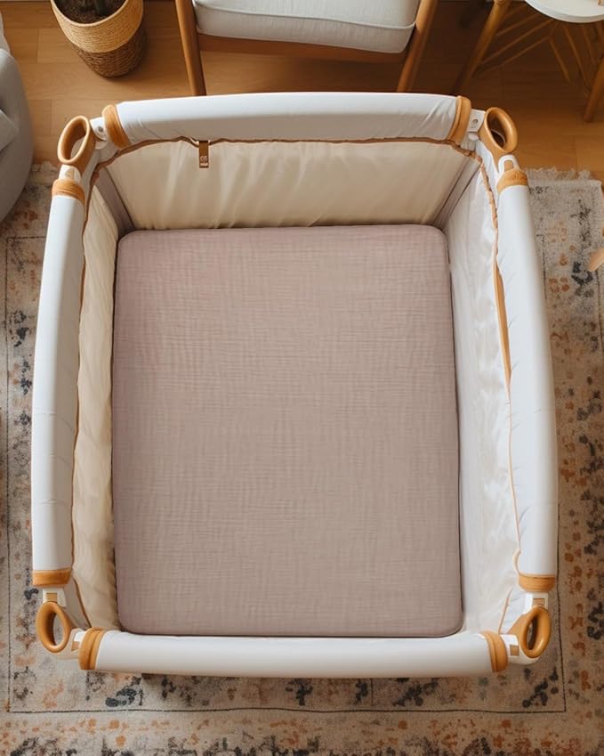 Pack and Play Sheets for Baby Boys and Girls 39"x27"x3", Neutral Muslin Cotton Pack N Play Mattresses Sheet with Boho Style, Soft and Breathable Comfort (Blue)