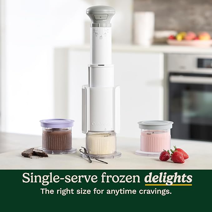 Cuisinart FastFreeze 5-in-1 Ice Cream, Sorbet, Milkshakes, Slushies and Mix-In Frozen Dessert Maker, Compact Machine, Easy to Use, Includes 3 Mixing Cups with Lids, ICE-FD10