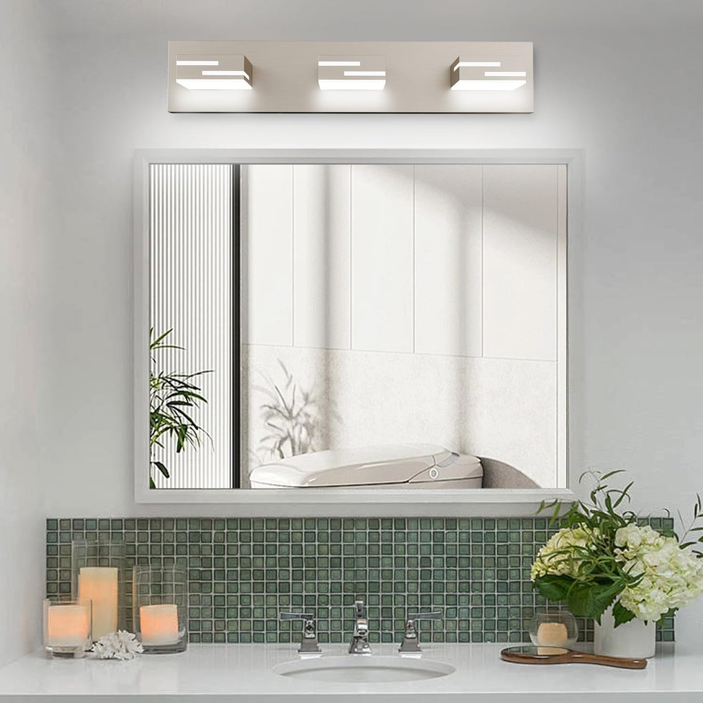 Lkhf Led Modern Bathroom Vanity Light Fixtures  3-Light 22-Inch Dimmable Brushed Nickel Vanity Lights For Bathroom Lighting Fixtures Over Mirror  With 350?Rotatable Acrylic Heads (Cool White 6000K)