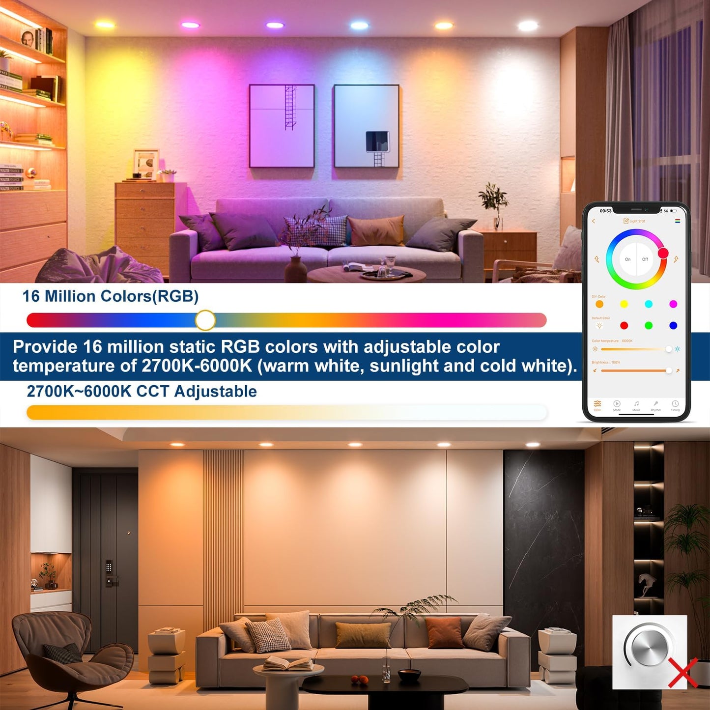 SikSog 12W RGBCW LED Downlight 4 Inch, 24 Pack, Dimmable, 1000 Lumen, Aluminum, Compatible with Alexa