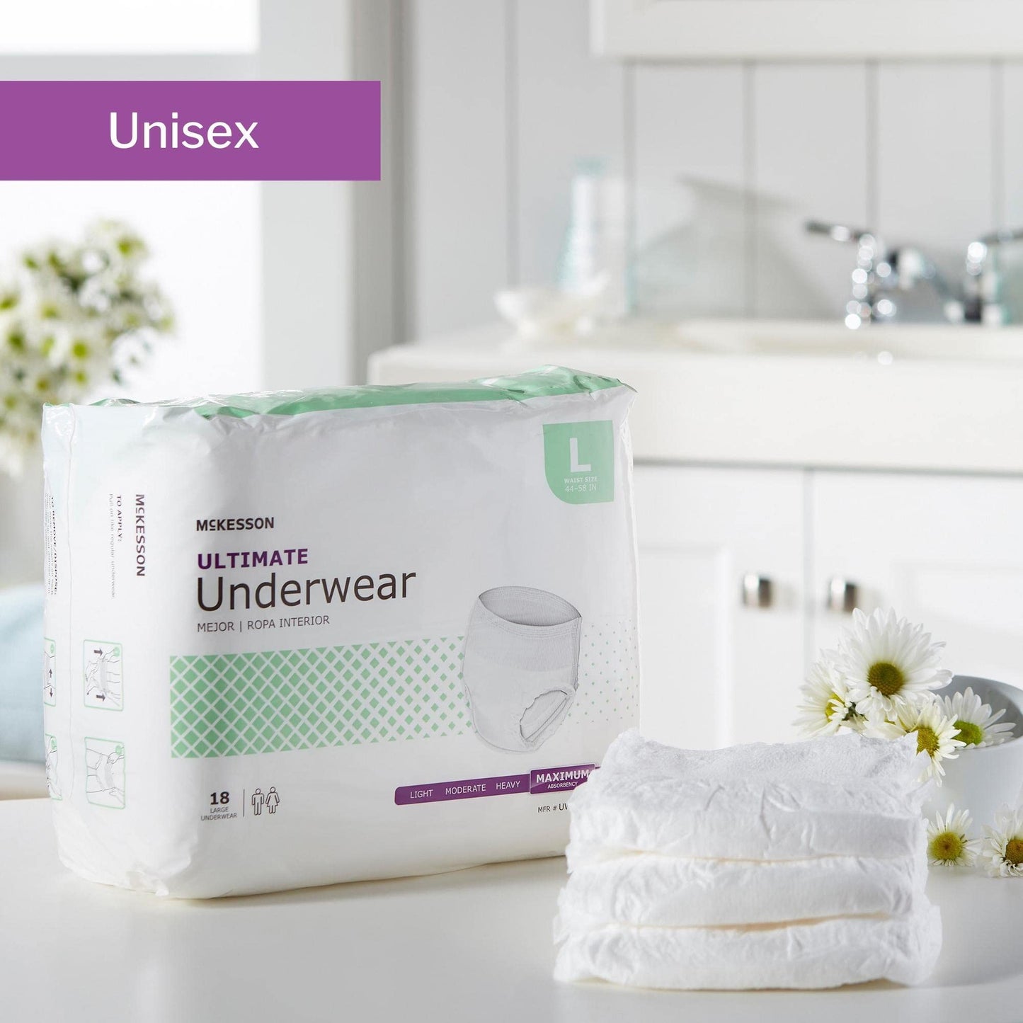 McKesson Ultimate Adult Incontinence Underwear, [72 Count], Large, 44-58 in. Maximum Absorbency, Unisex Bladder Leak Protection, Pull-On Style with Tear-Away Sides, Postpartum and Incontinence