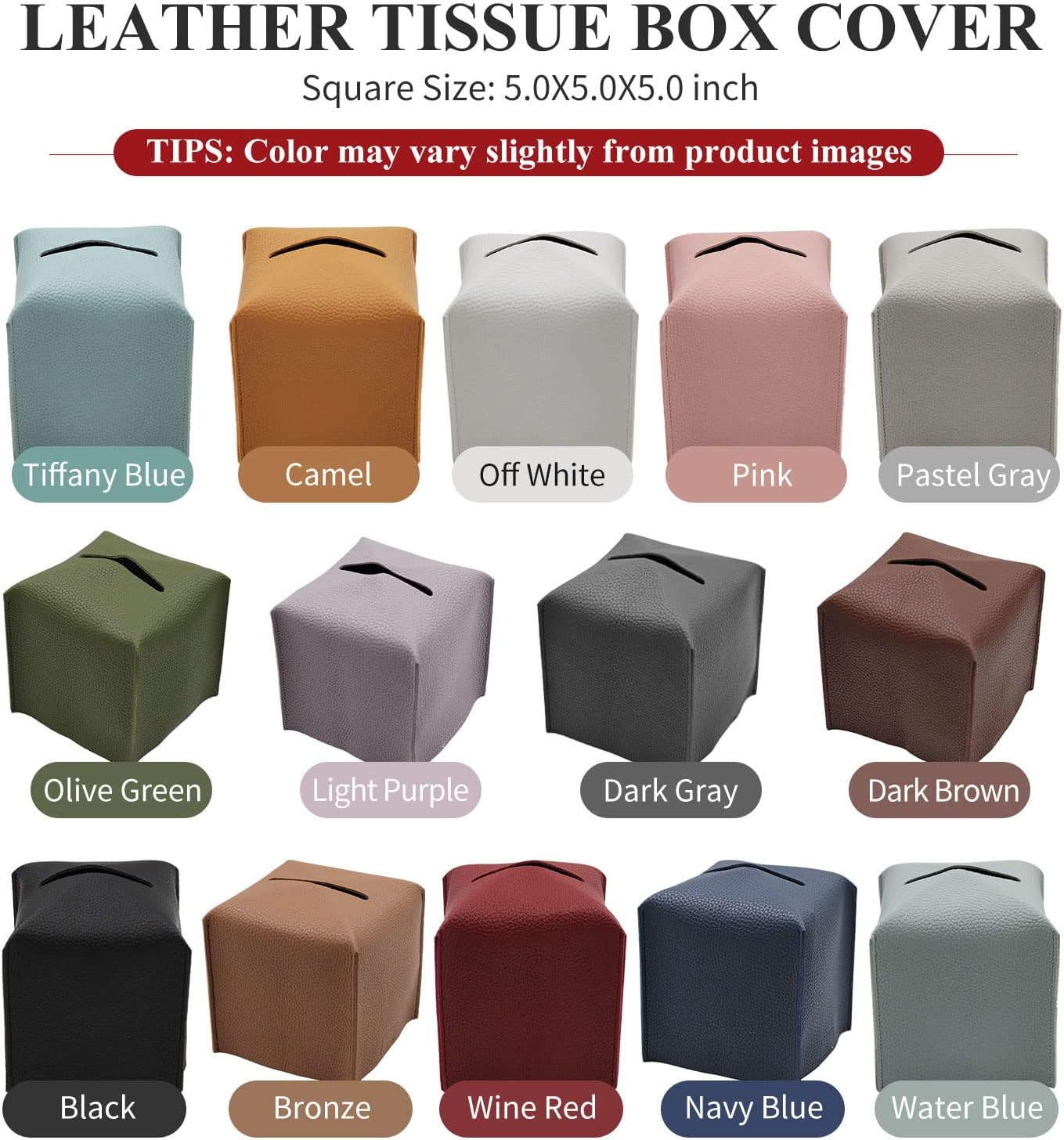 Livelab Tissue Box Cover Holder, Square Modern Decoration PU Leather Facial Tissues Case Roll Paper Dispenser for Bathroom Vanity Countertop, Night Stands, Office Desk Car 5X5X5'' | Wine Red