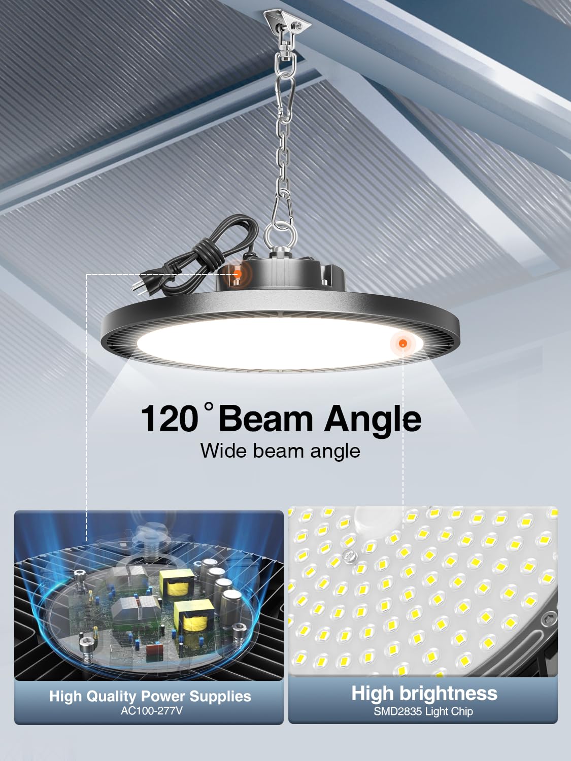 Super Bright 250W Ufo Led High Bay Light 4 Pack 5000K 35000Lm High Bay Led Shop Lights With 5 Cable Plug Hanging Shop Lights Garage Barn Lighting Light With Garage Workshop Factory Barn Warehouse