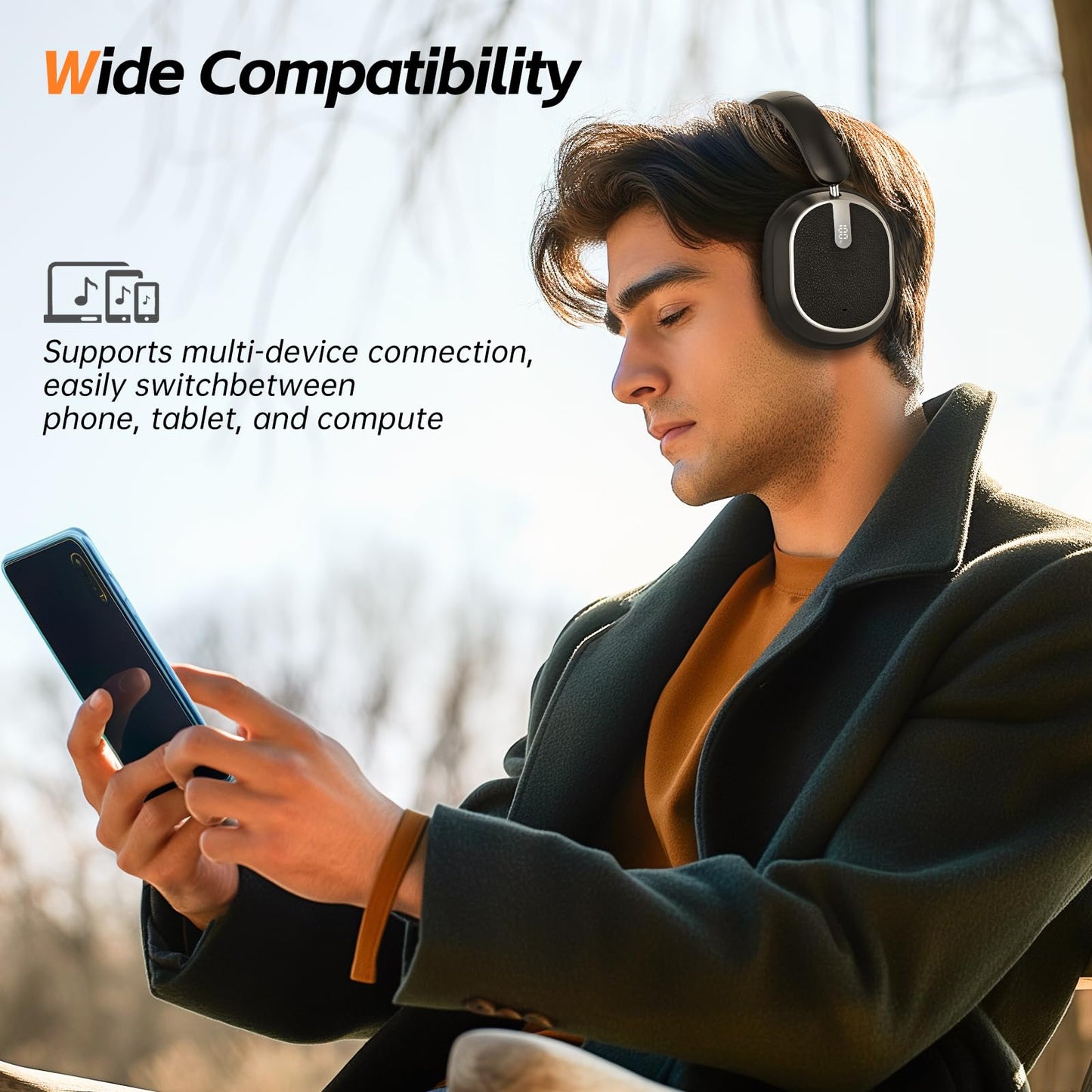 MMWOWARTS Hybrid Active Noise Cancelling Bluetooth Headphones, Over Ear Wireless Headphones with 40H Playtime, Deep Bass, Memory Foam Ear Cups for Home Office Travel