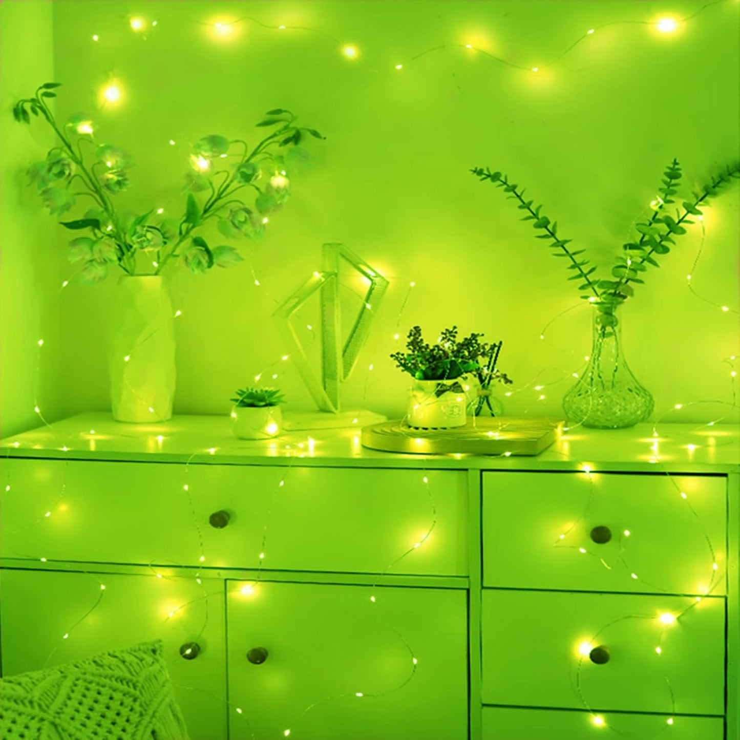 Ranlraka St. PatrickS Day 7Ft Green Fairy Lights, 20 Led, Battery Operated, Waterproof, 3 Speed Modes, Copper Material