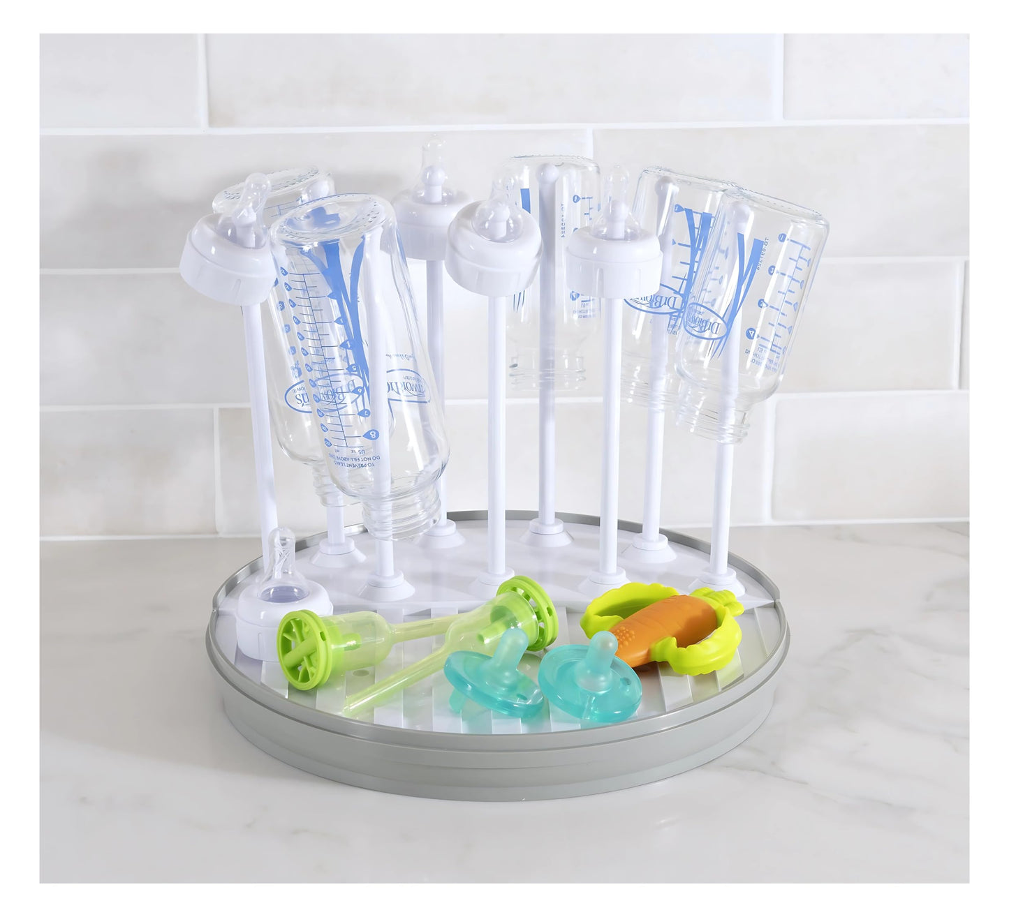 Pequeño Baby Bottle Drying Rack Compact Countertop Drying Station for Bottles, Pump Parts & Accessories – BPA-Free, Fast Drying Organizer for Newborn Essentials (Gray/White)