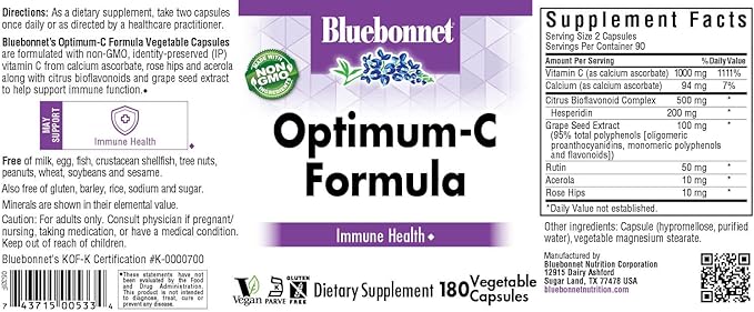 BlueBonnet Optimum C Formula Vegetable Capsules, 180 Count