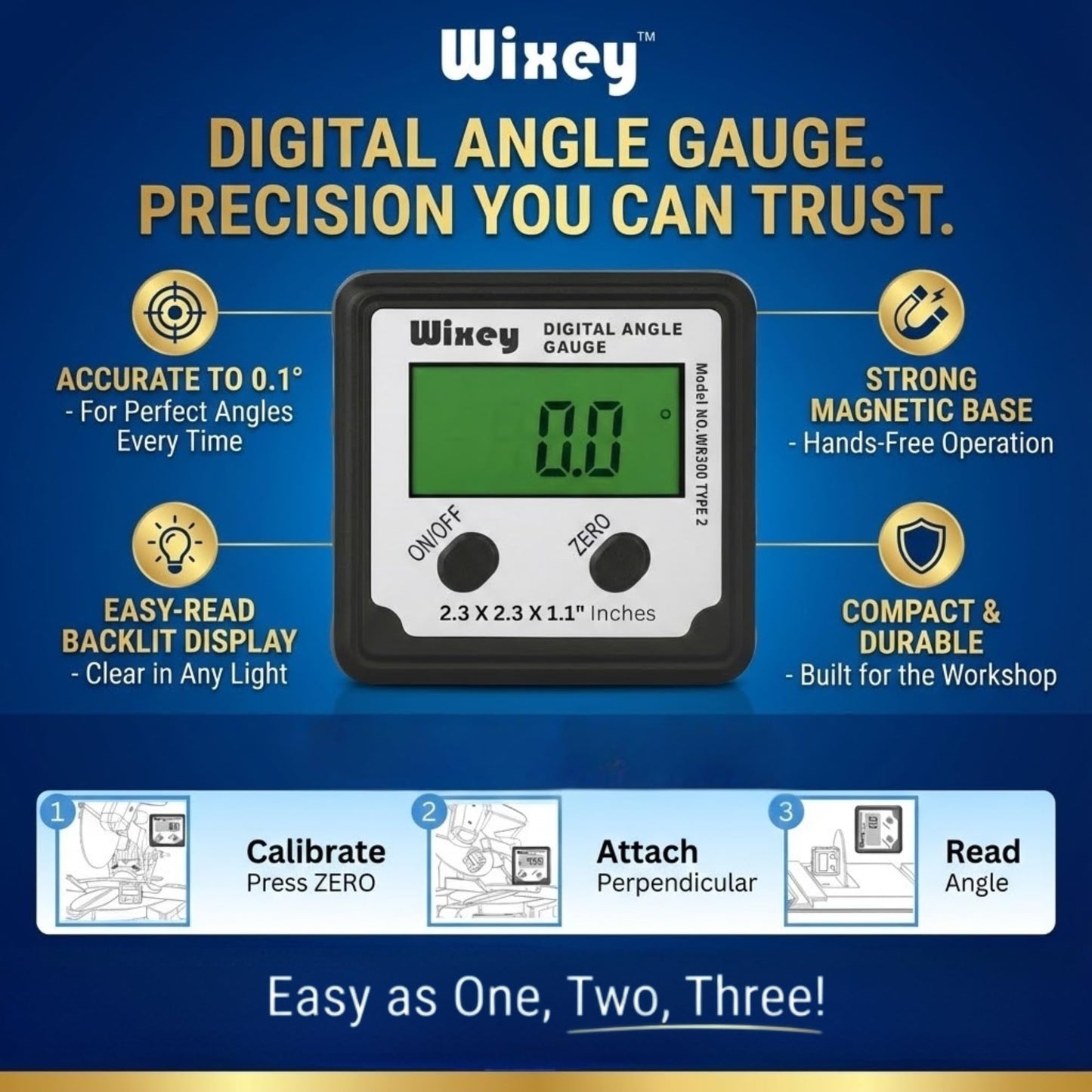 Wixey Digital Angle Gauge | Digital Angle Finder for Table Saw & Miter Saw (Magnetic) – Precision Bevel & Compound Angle Measuring Tool for Woodworking with Backlight